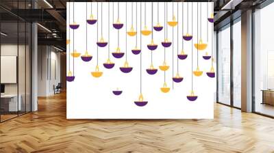 flat illustration of hanging diya lamps for the Diwali festival, on a white background. Indian traditional lamps with burning flame decoration Wall mural