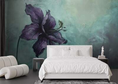 Hand painted modern style flowers. Spring flower seasonal nature background. Oil painting floral texture Wall mural