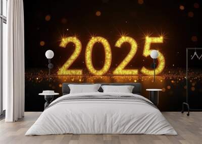 Happy new year 2025 typography greeting card, poster, banner with celebration elements. Happy new year walpaper. Wall mural