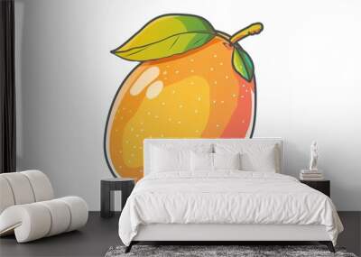 Mango fruit slice fresh tasty healthy white background green leaf Wall mural