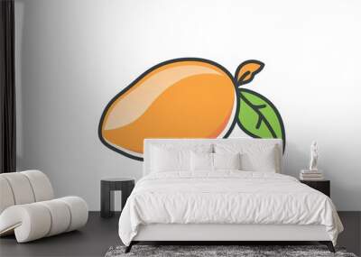 Mango fruit slice fresh tasty healthy white background green leaf Wall mural