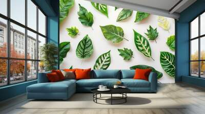 Set of fresh green herbs on white background Wall mural