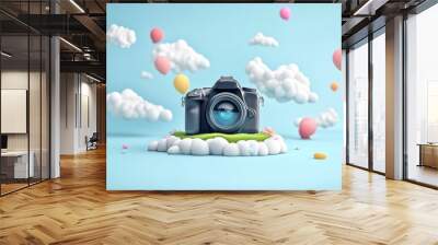 World Photography Day with World Map Background, photographer taking photo. World Photography Day social media banner and instagram banner post design Wall mural