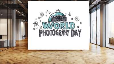 World Photography Day with World Map Background, photographer taking photo. World Photography Day social media banner and instagram banner post design Wall mural