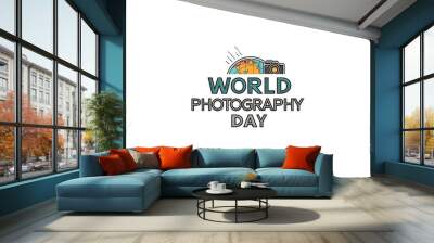 World Photography Day with World Map Background, photographer taking photo. World Photography Day social media banner and instagram banner post design Wall mural