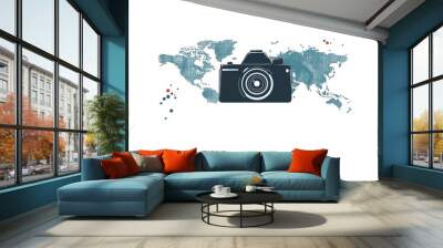 World Photography Day with World Map Background, photographer taking photo. World Photography Day social media banner and instagram banner post design Wall mural