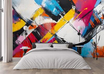 Dynamic abstract art with bold shapes and bright hues, ideal for a creative bedroom feature wall Wall mural