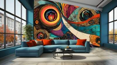 Dynamic abstract artwork with intricate patterns and vibrant colors, perfect for a modern living room decor element Wall mural