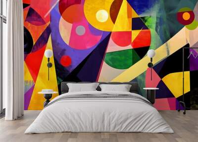 Geometric abstract design with bold shapes and bright, contrasting colors creating a modern, edgy look. Wall mural