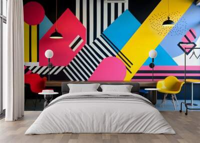 Intricate geometric design with vibrant colors and bold shapes for a creative office wall decor Wall mural