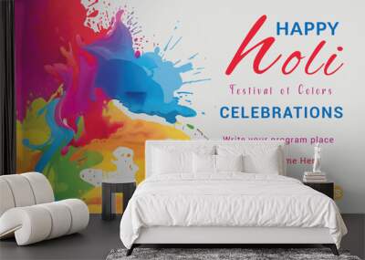 holi festival celebration program banner, poster or card vector illustraation. Wall mural