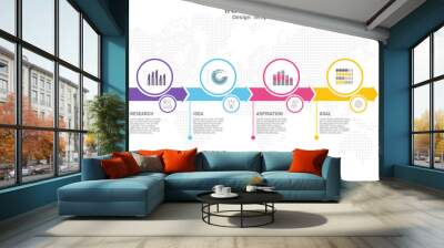 Business infographic 4 steps to success with research idea inspiration and goal. Wall mural