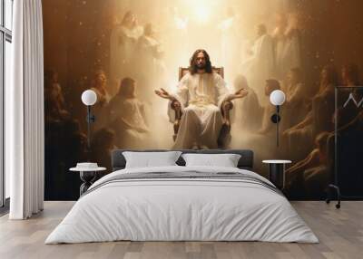 Jesus Christ in Heaven. Resurrection of Jesus Christ concept. Generative AI Wall mural