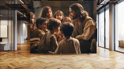 Jesus talking with kids. generative ai Wall mural