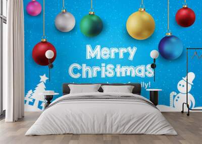 Merry Christmas and Happy New Year greeting card template. Wall mural