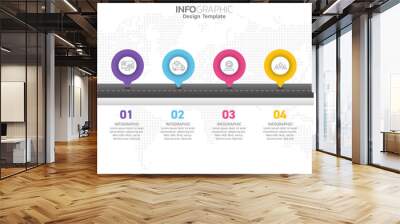 SEO Infographic 4 steps seo for content, diagram, flowchart, steps, parts, timeline, workflow, chart. Wall mural