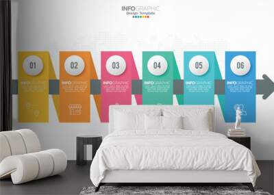 Timeline infographic vector with 6 steps can be used for workflow layout diagram annual report web design. Wall mural