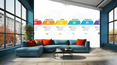 Timeline infographic vector with 6 steps can be used for workflow layout diagram annual report web design. Wall mural