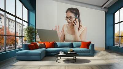 Woman teaching the bible online. Online worship concept. Wall mural