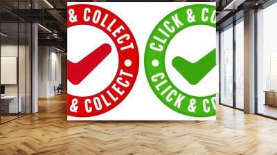 Click and collect red and green sale sticker set Wall mural