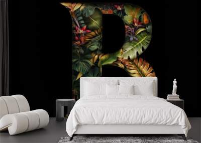 letter b, jungle style, on black background Wall mural