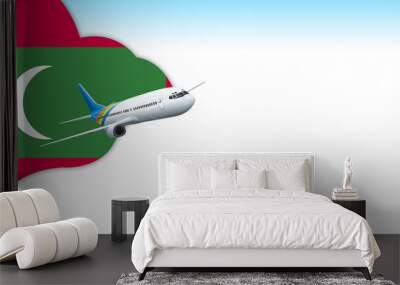 3d illustration plane with Maldives flag background for business and travel design Wall mural