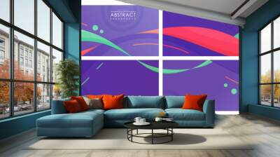 Set of covers new bright colors green and purple abstract modern background futuristic graphic energy sound waves technology concept hand drawn doodle waves dynamic green shapes in summer colors. Wall mural