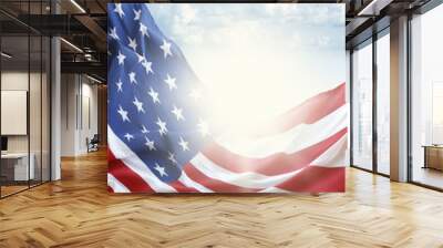 American flag in blue sky Wall mural