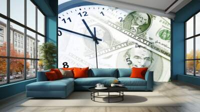 Clock and American cash. Time is money Wall mural