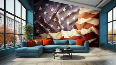 Closeup of grunge American flag Wall mural