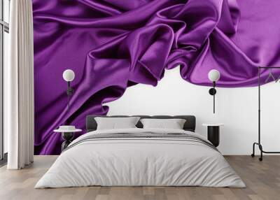 Purple silk fabric texture on white background. Copy space Wall mural