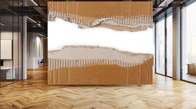 Ripped corrugated cardboard on white background. Copy space Wall mural