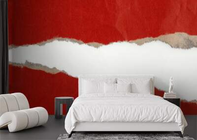 ripped red paper on white Wall mural