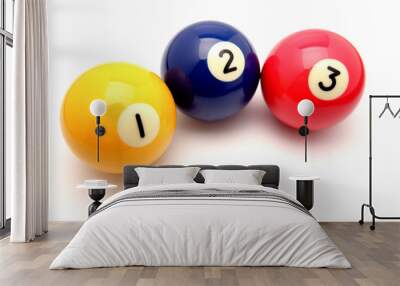 three pool balls isolated on white Wall mural