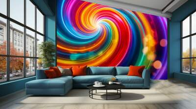 Abstract neon pink blue and orange glowing swirl background, Futuristic neon swirl and lines background, Colorful abstract pattern background Wall mural