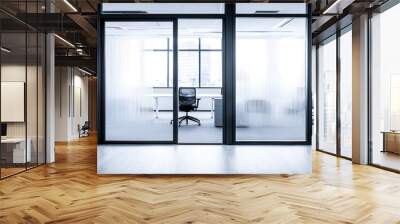 Empty office interior with large glass windows, Luxury skyline office interior background, Modern empty office with panoramic view with copy space Wall mural