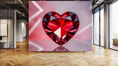 Heart shaped red diamond on an abstract pink and red background, diamond heart on pink background, 3d rendering of red diamond background Wall mural