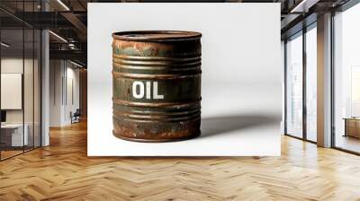 Oil barrel isolated on white background, Old rusty oil barrel, Rust-eaten gasoline barrel, Fuel Can on white background Wall mural