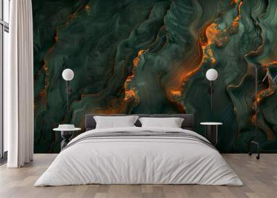 abstract illustration of mountain landscape in green tone with gold lines in concept nature, luxury Wall mural