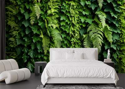 Tropical green leaves background top view in concept nature. Wall mural