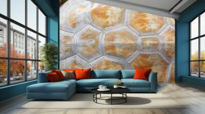 A close-up image showcasing the intricate geometric pattern of a tortoise shell. Wall mural