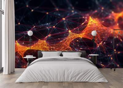 Neural network banner background wallpaper, generative ai, ditital illustration. Wall mural