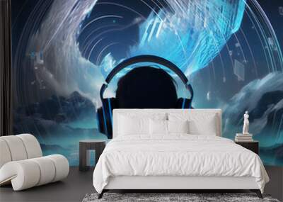 soundscape that captures the essence of the man wearing headphone, generative ai, digital illustration Wall mural