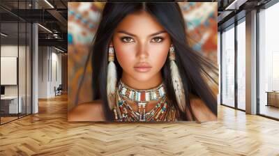 Young Native American Model in traditional outfit Wall mural