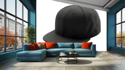 Black baseball cap isolated on white, transparent background, PNG, mockup, ai Wall mural