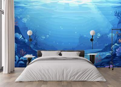 ocean underwater copy space empty background vector cartoon illustration, sea underwater Wall mural