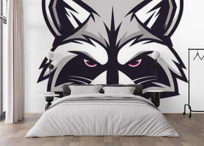 Vector esports logotype raccoon on white background, logo raccoon, icon raccoon, sticker raccoon, symbol raccoon, emblem raccoon Wall mural