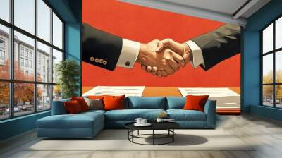 Businessmen shaking hands over contract agreement partnership success deal Wall mural