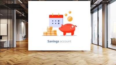 Future investment, financial calendar date, payment period, pension fund, superannuation finance, piggy bank, vector illustration Wall mural