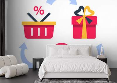 Loyalty card, incentive program vector icon set, earn bonus points for purchase, discount coupon, cash back Wall mural